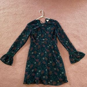 Xhilaration Forest Green/Paisley Design Long sleeve (flared) Dress